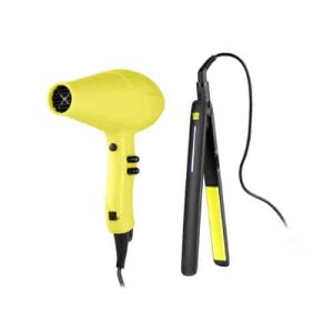 Zestaw Prostownica turmalinowa do włosów BLUE ICE + Suszarka PHON ZERO YELLOW