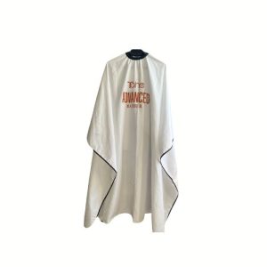 Peleryna fryzjerska na gumce BARBER WHITE  z logo TAHE ADVANCED BARBER (zapięcie na haftke) - Perełka TAHE nr.A31