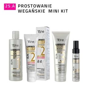 PROSTOWANIE WEGAŃSKIE LAMINATE GOLD Mini Kit - Szampon Step 1 300 ml + KREM AMINOACIDS STEP 2 100 ml + Maska Step 3 250 ml + Serum Step 4 60 ml - Perełka TAHE nr.25A