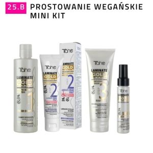 PROSTOWANIE WEGAŃSKIE LAMINATE GOLD Mini Kit - Szampon Step 1 300 ml + KREM VIOLET Step 2 100 ml + Maska Step 3 250 ml + Serum Step 4 60 ml - Perełka TAHE nr.25B